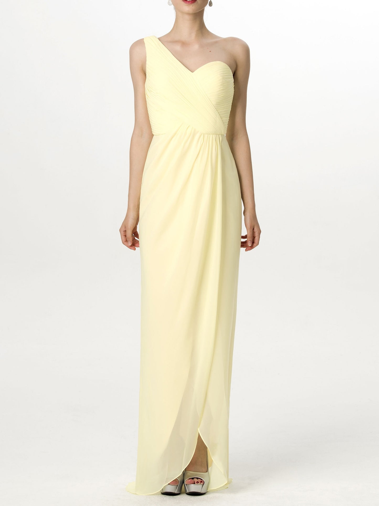 Chiffon Column One-shoulder Sleeveless Bridesmaid Dress-MB0113160