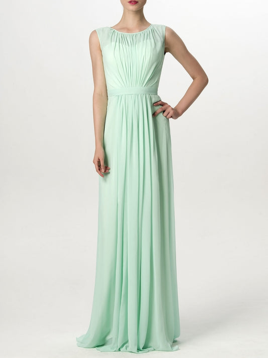 Chiffon Column Boat Neck Sleeveless Bridesmaid Dress-MB0113168