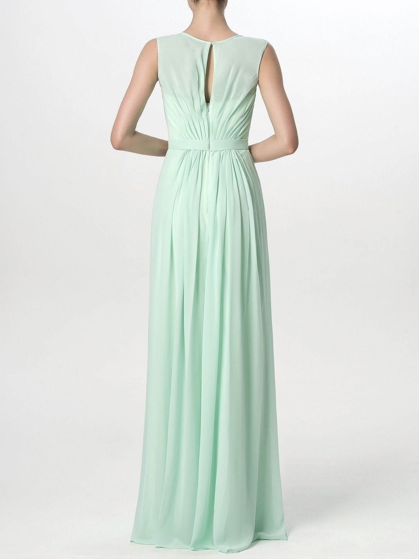 Chiffon Column Boat Neck Sleeveless Bridesmaid Dress-MB0113168