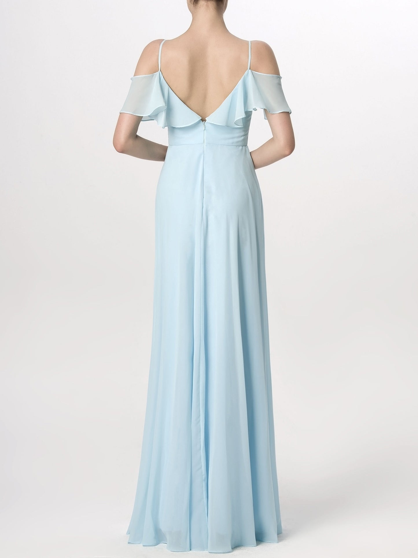 Chiffon Column Spaghetti Straps Sleeveless Bridesmaid Dress-MB0113173