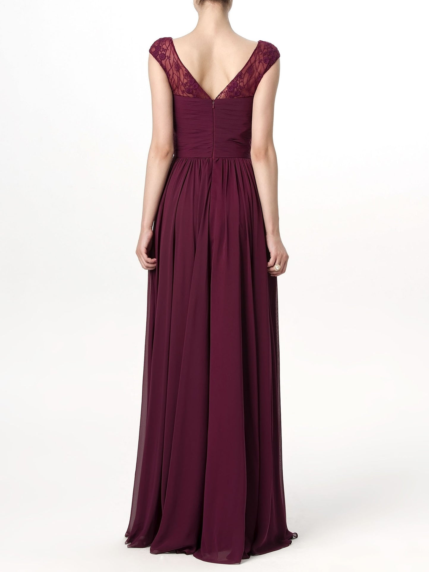 Lace Column Sweetheart Cap Sleeves Bridesmaid Dress-MB0113199