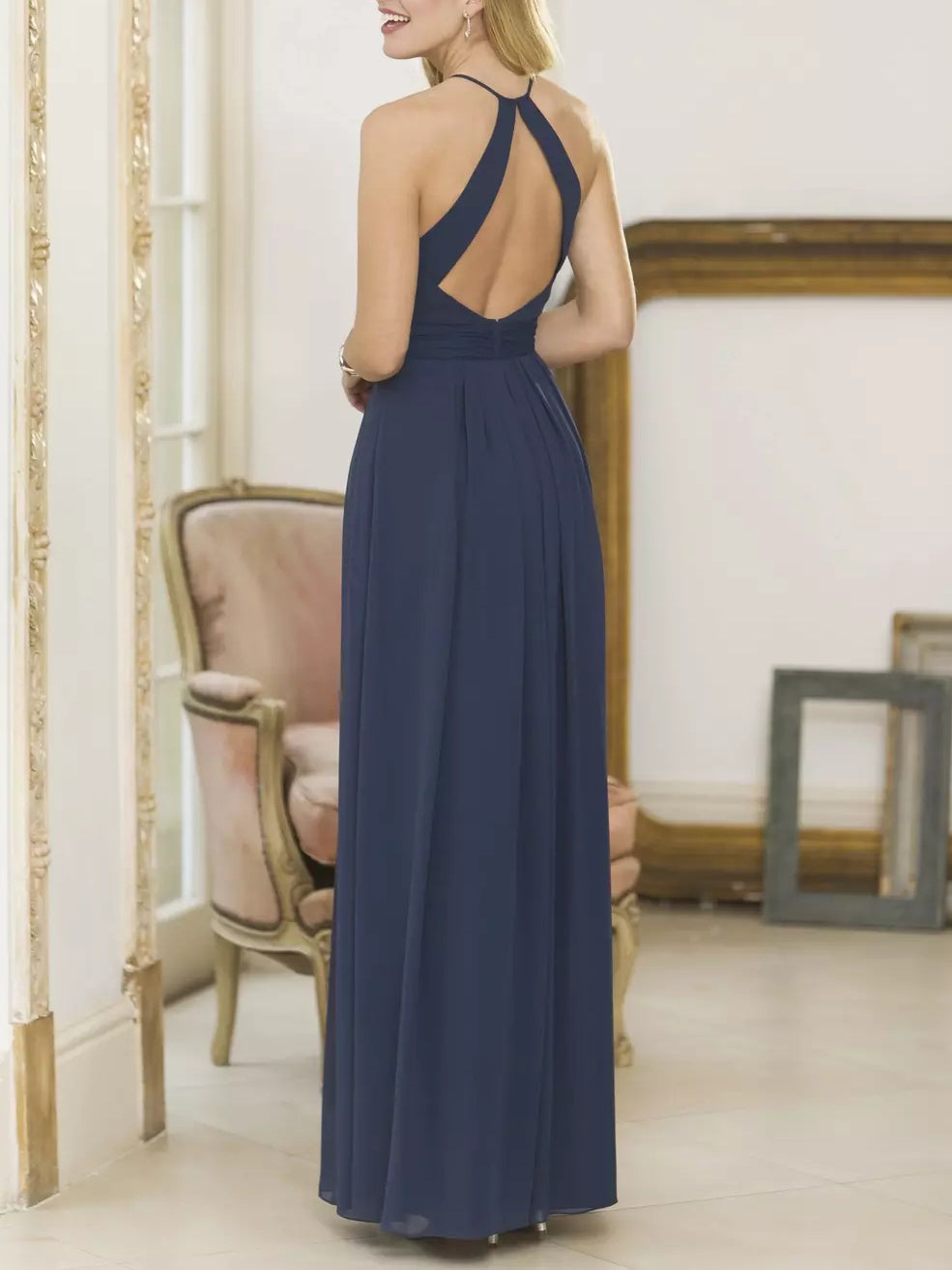 Chiffon A-Line Halter Sleeveless Bridesmaid Dress-MB62618