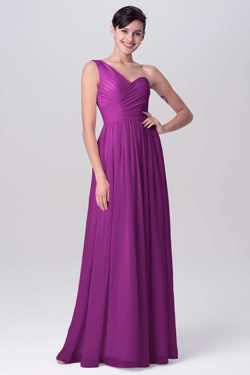 Chiffon Column One Shoulder Sleeveless Bridesmaid Dress-MB0113104
