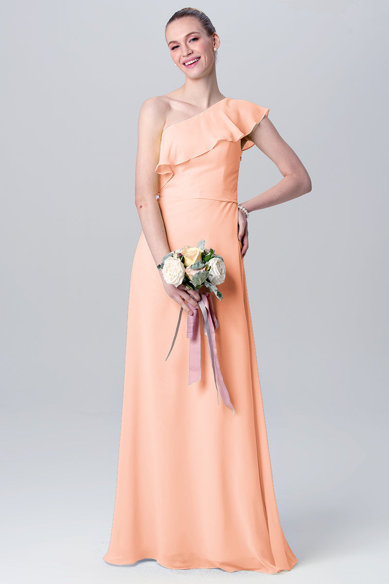 Chiffon Column One Shoulder Sleeveless Bridesmaid Dress-MB0113106