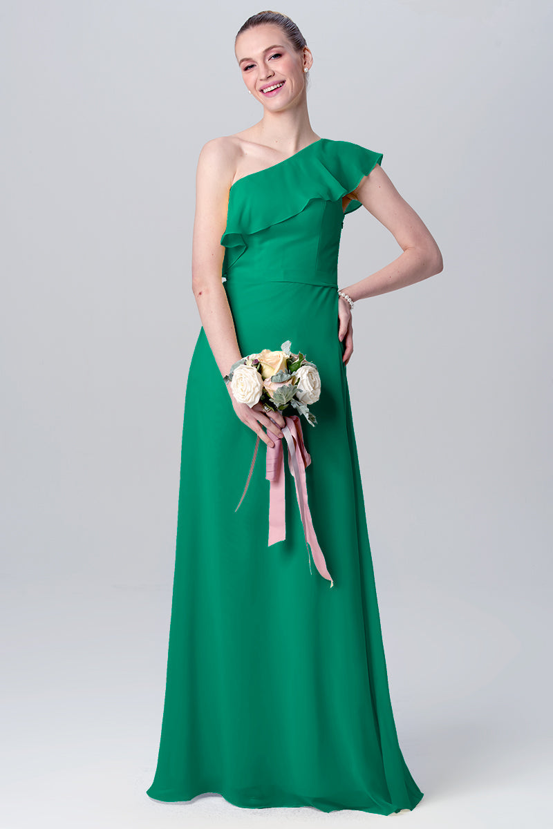 Chiffon Column One Shoulder Sleeveless Bridesmaid Dress-MB0113106