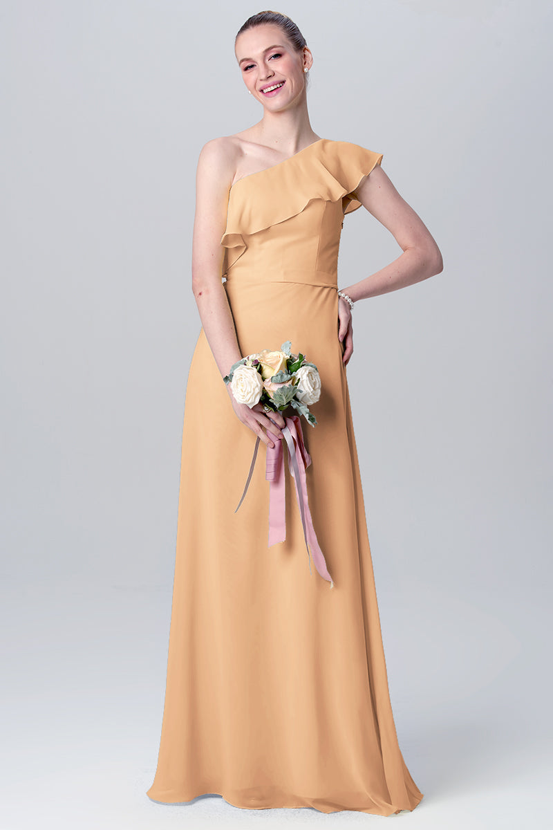 Chiffon Column One Shoulder Sleeveless Bridesmaid Dress-MB0113106