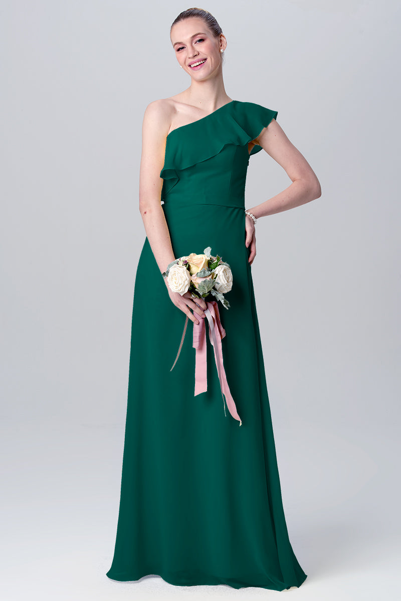 Chiffon Column One Shoulder Sleeveless Bridesmaid Dress-MB0113106