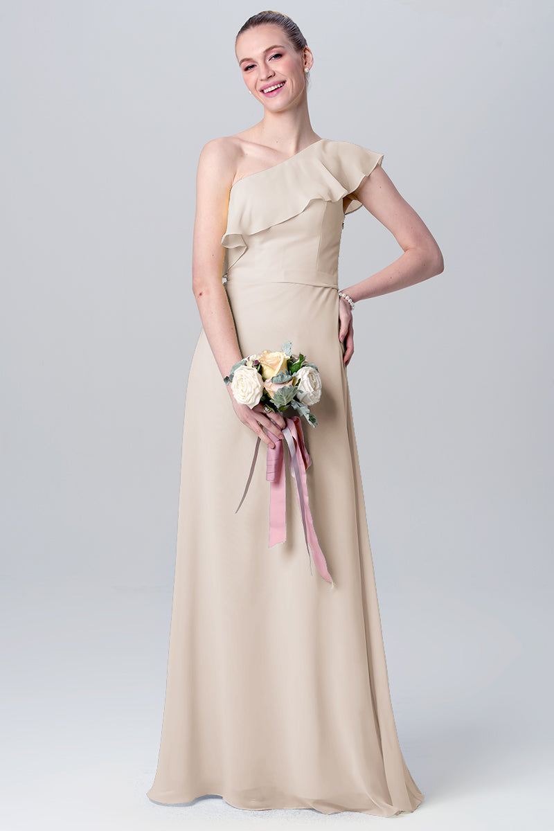 Chiffon Column One Shoulder Sleeveless Bridesmaid Dress-MB0113106