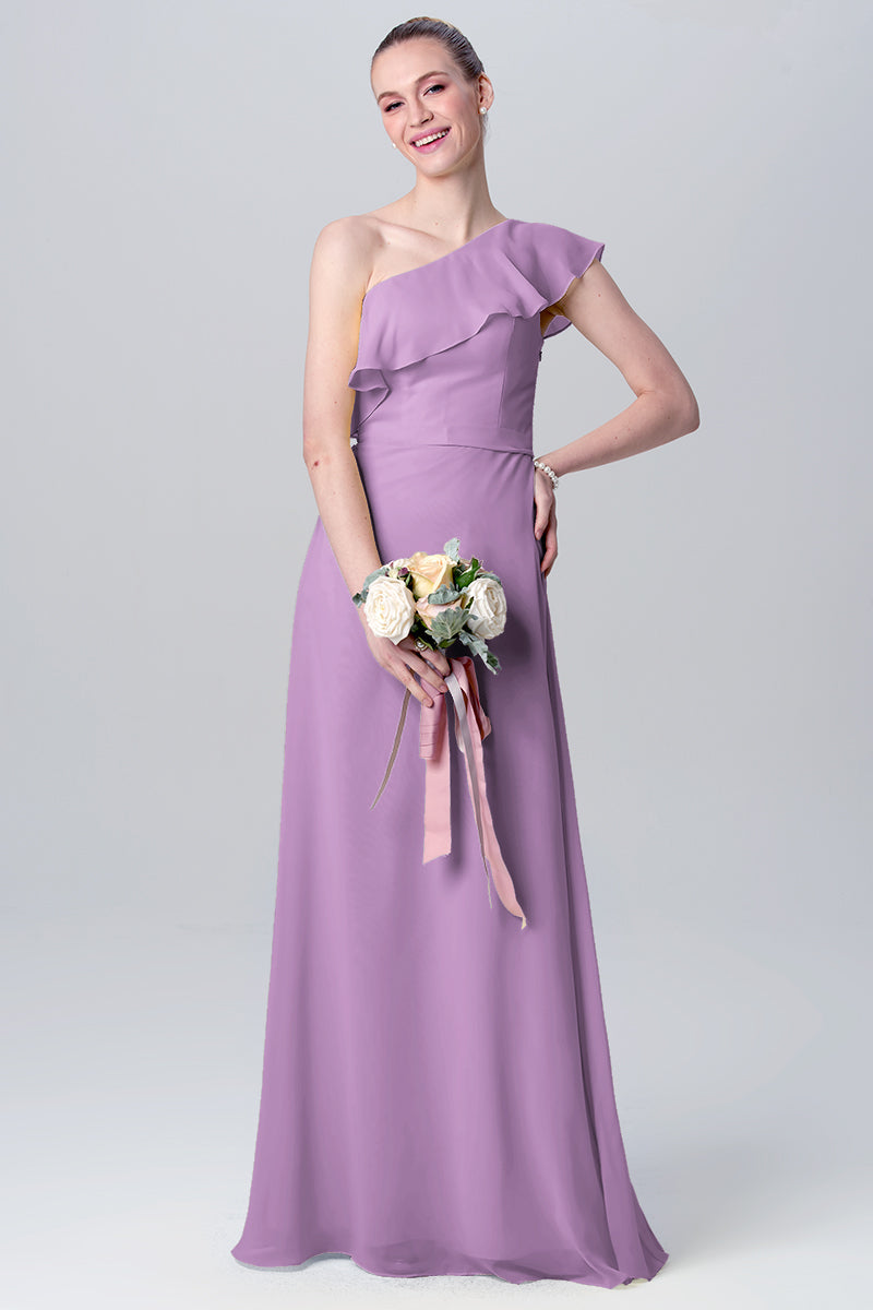 Chiffon Column One Shoulder Sleeveless Bridesmaid Dress-MB0113106