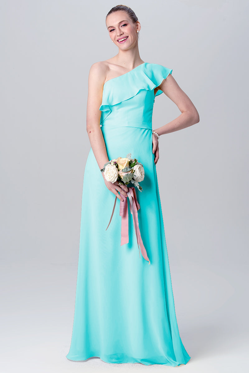 Chiffon Column One Shoulder Sleeveless Bridesmaid Dress-MB0113106