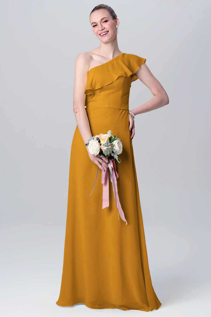 Chiffon Column One Shoulder Sleeveless Bridesmaid Dress-MB0113106