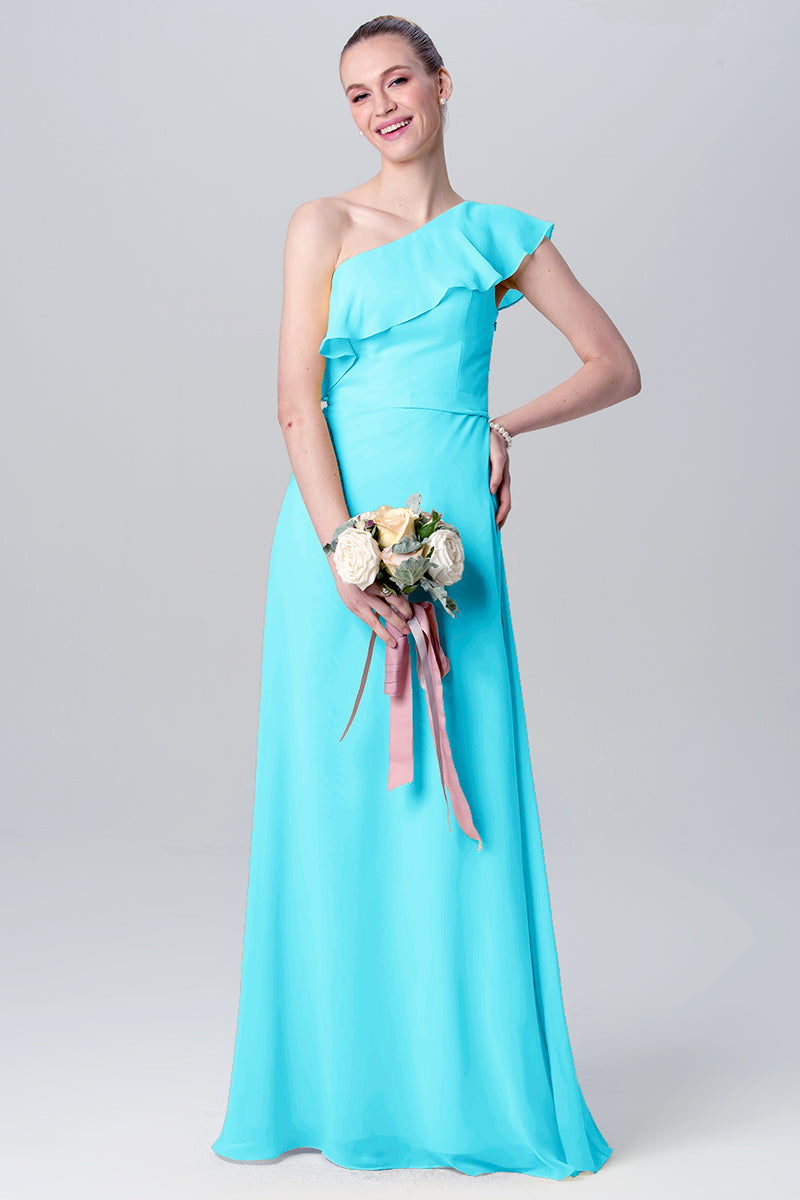 Chiffon Column One Shoulder Sleeveless Bridesmaid Dress-MB0113106