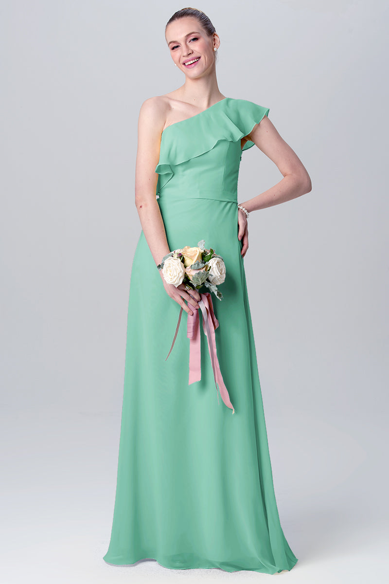 Chiffon Column One Shoulder Sleeveless Bridesmaid Dress-MB0113106