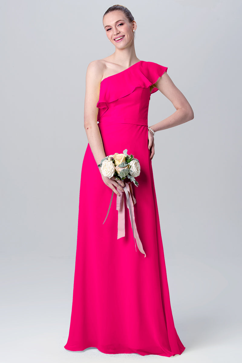 Chiffon Column One Shoulder Sleeveless Bridesmaid Dress-MB0113106