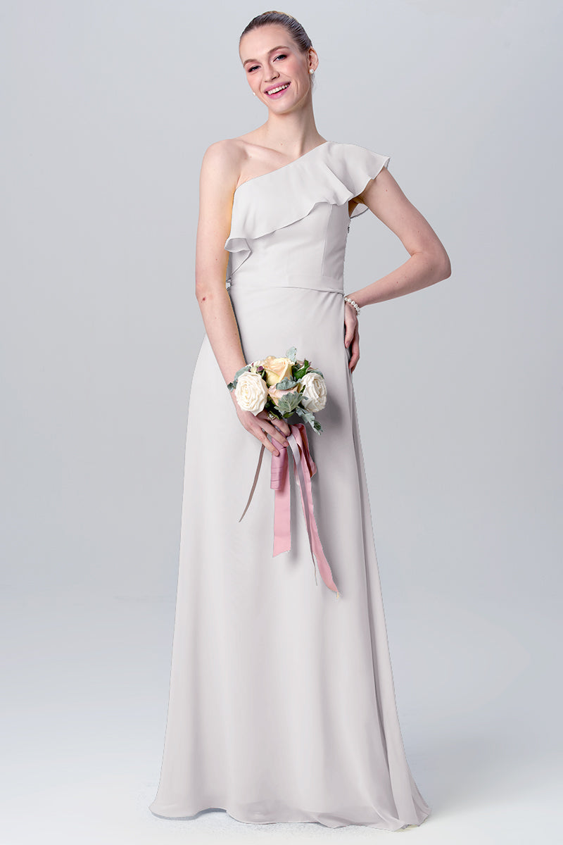 Chiffon Column One Shoulder Sleeveless Bridesmaid Dress-MB0113106