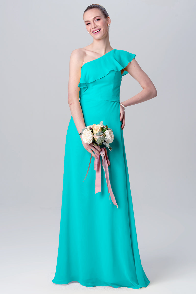 Chiffon Column One Shoulder Sleeveless Bridesmaid Dress-MB0113106