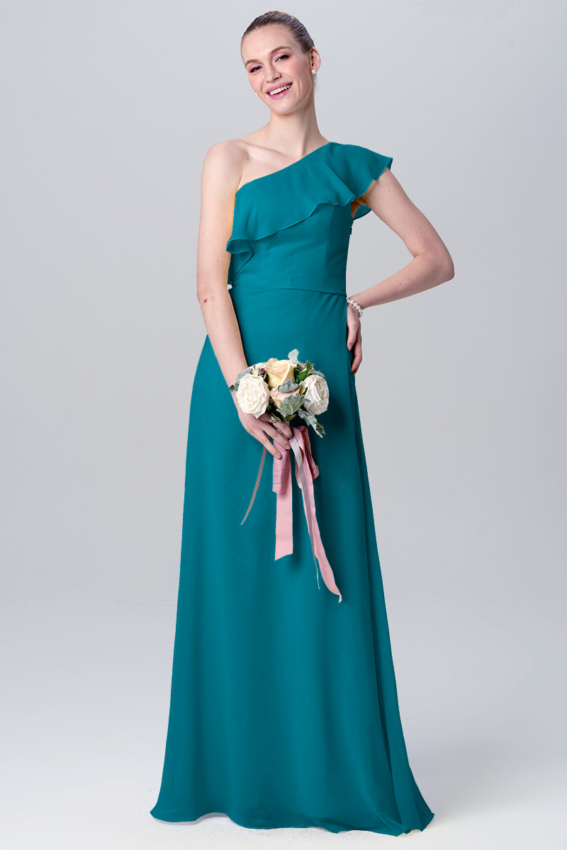 Chiffon Column One Shoulder Sleeveless Bridesmaid Dress-MB0113106