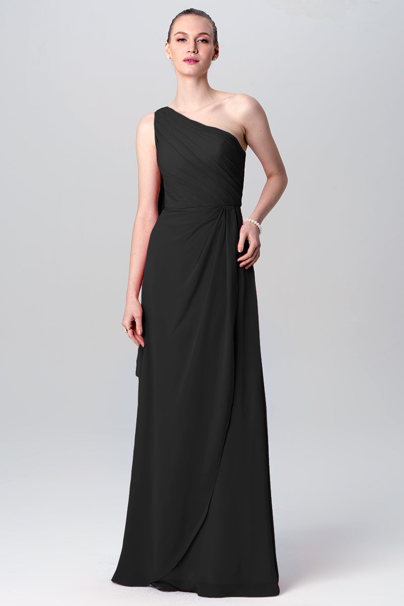 Chiffon Column One Shoulder Sleeveless Bridesmaid Dress-MB0113119