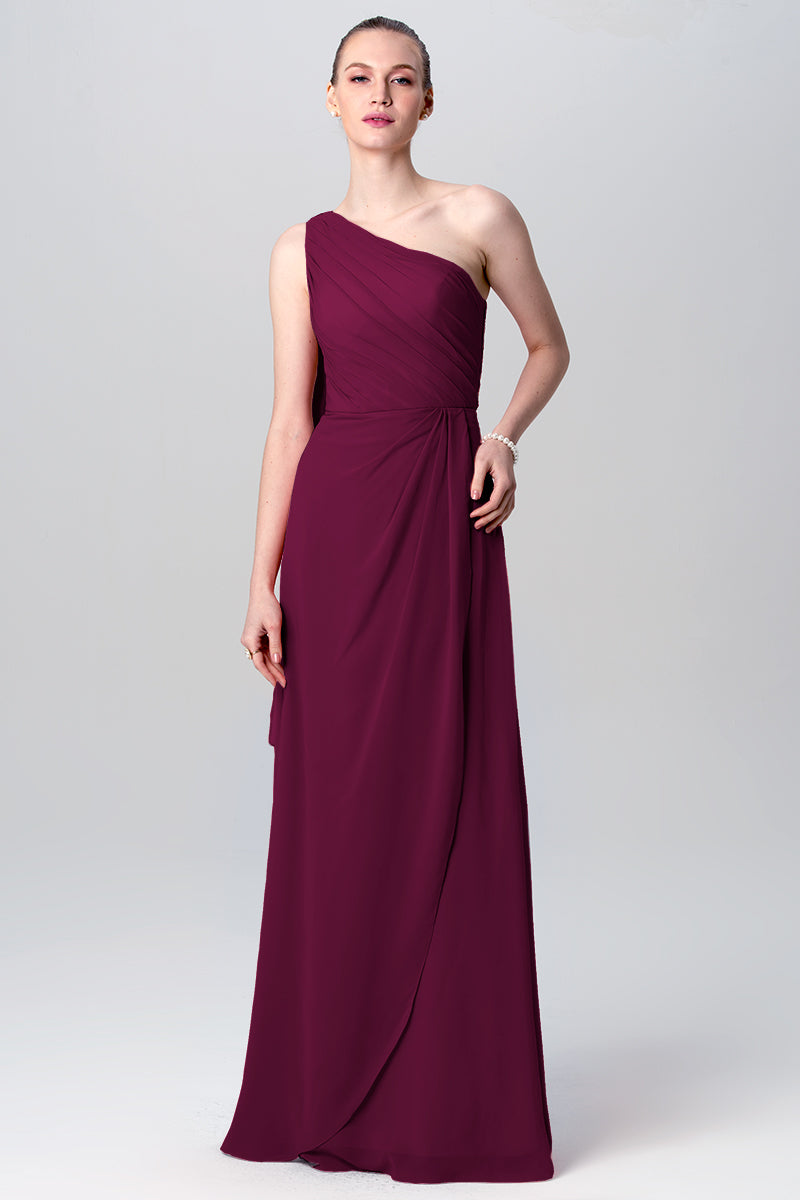 Chiffon Column One Shoulder Sleeveless Bridesmaid Dress-MB0113119