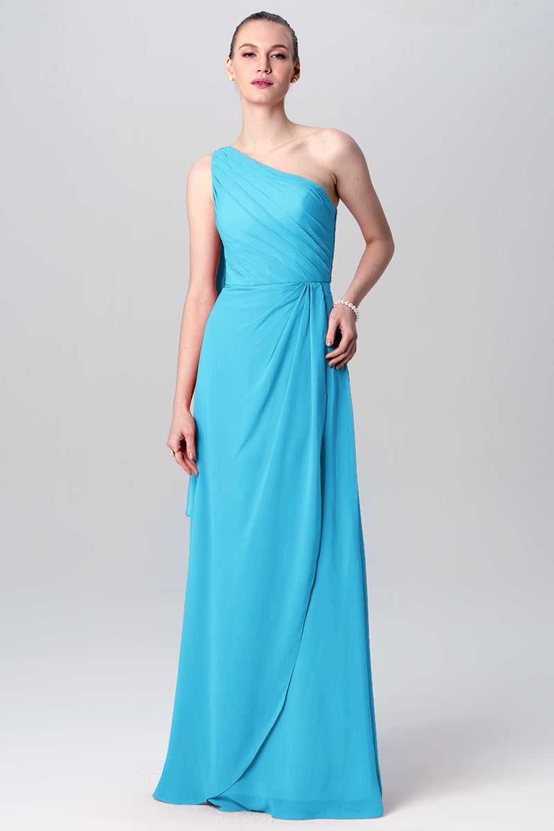 Chiffon Column One Shoulder Sleeveless Bridesmaid Dress-MB0113119