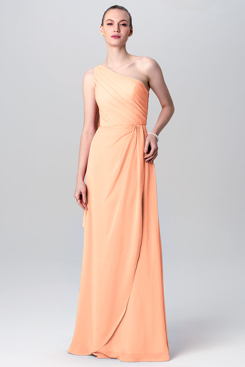 Chiffon Column One Shoulder Sleeveless Bridesmaid Dress-MB0113119