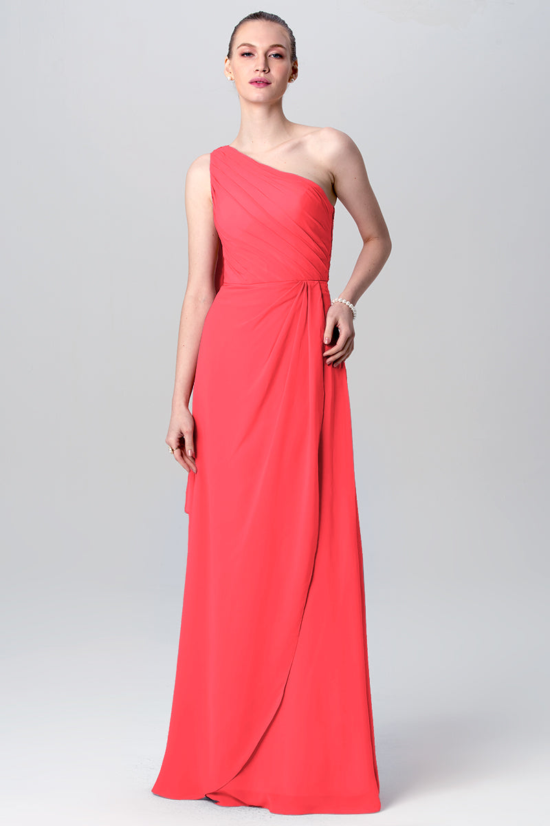 Chiffon Column One Shoulder Sleeveless Bridesmaid Dress-MB0113119