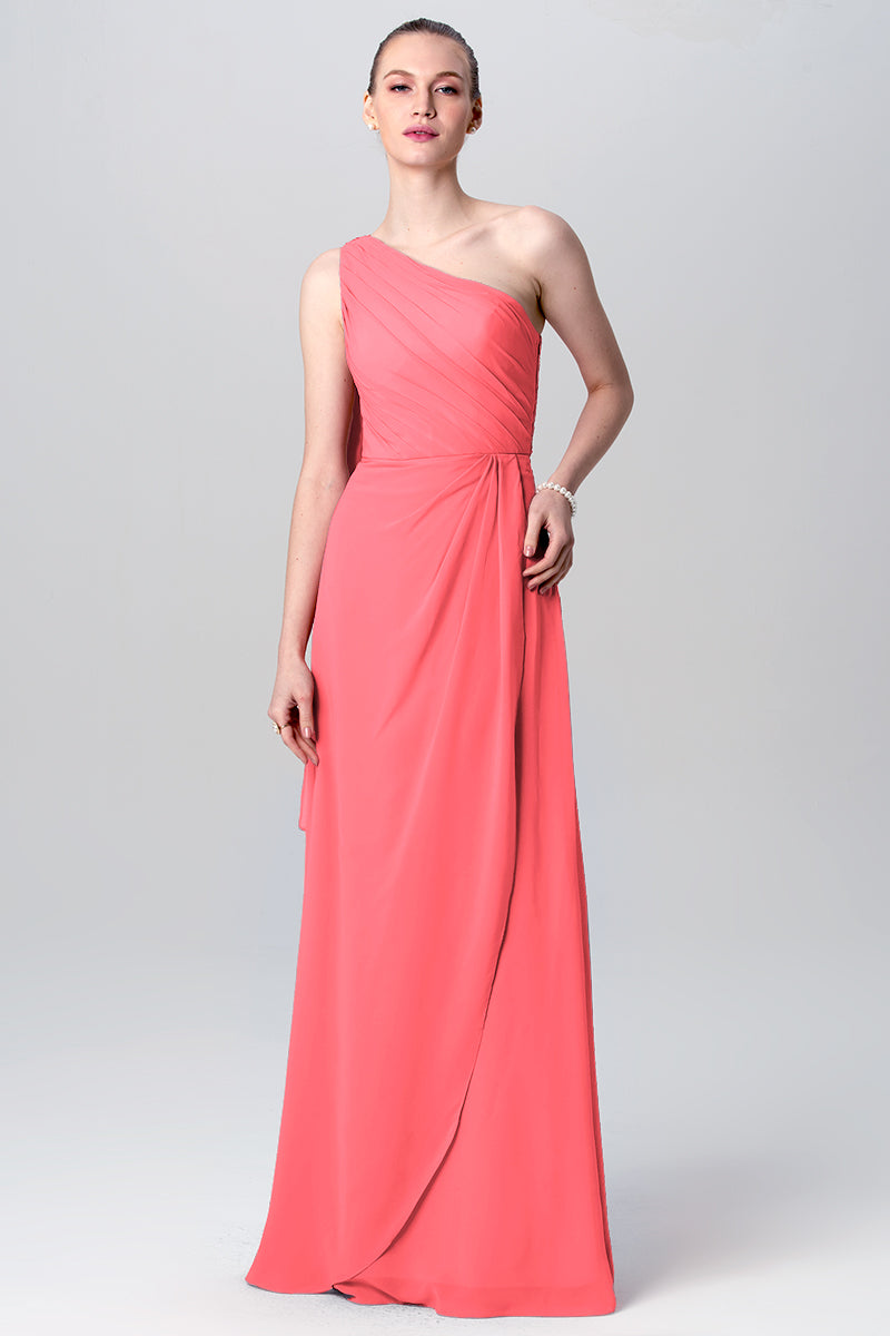 Chiffon Column One Shoulder Sleeveless Bridesmaid Dress-MB0113119