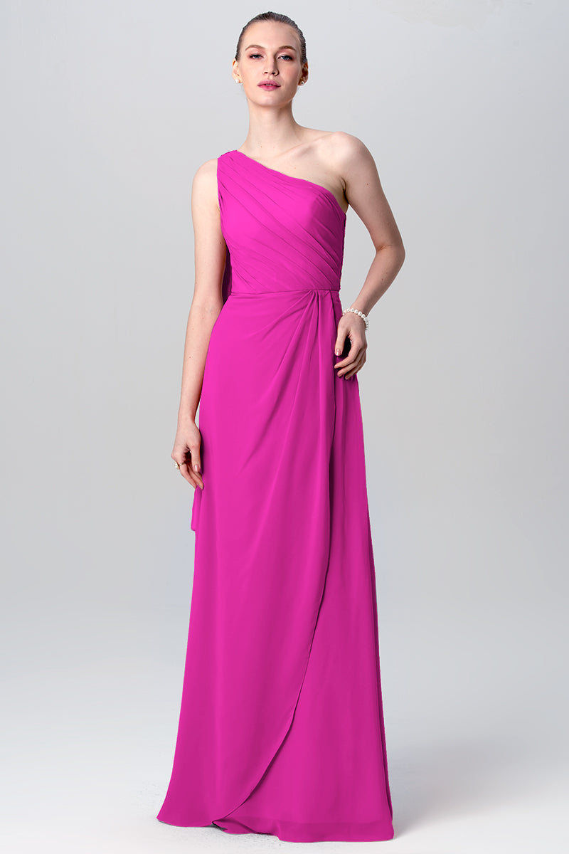 Chiffon Column One Shoulder Sleeveless Bridesmaid Dress-MB0113119