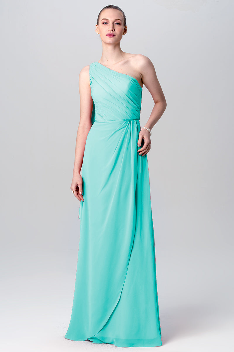 Chiffon Column One Shoulder Sleeveless Bridesmaid Dress-MB0113119