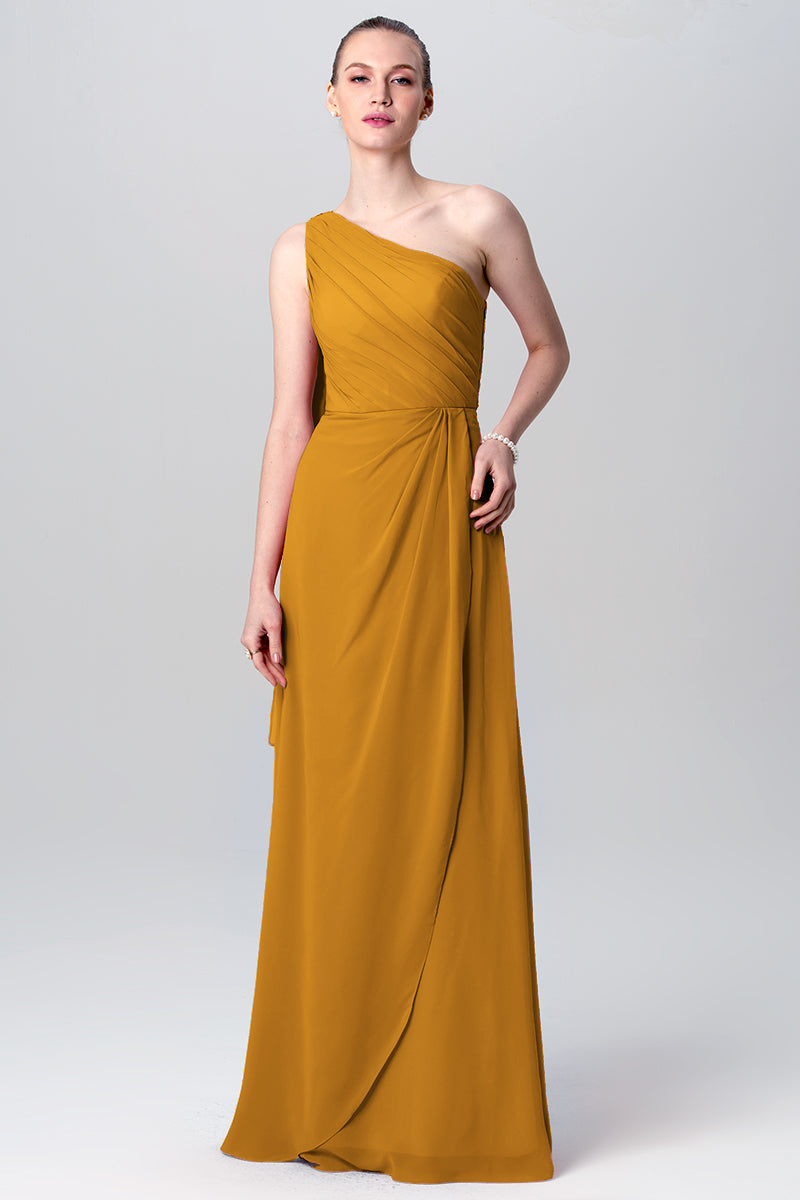 Chiffon Column One Shoulder Sleeveless Bridesmaid Dress-MB0113119