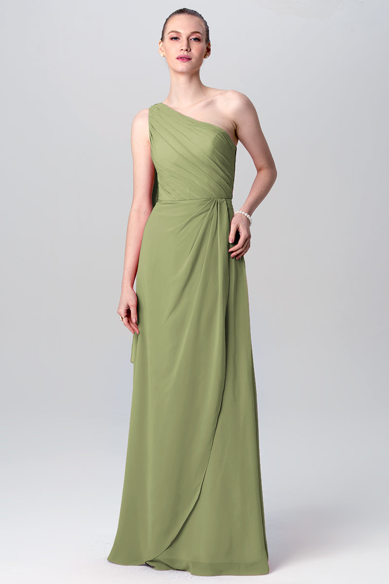 Chiffon Column One Shoulder Sleeveless Bridesmaid Dress-MB0113119