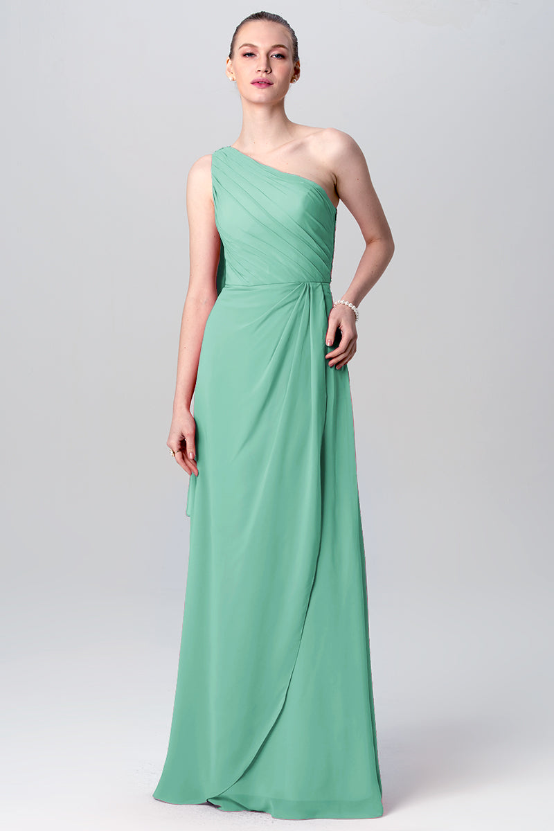 Chiffon Column One Shoulder Sleeveless Bridesmaid Dress-MB0113119