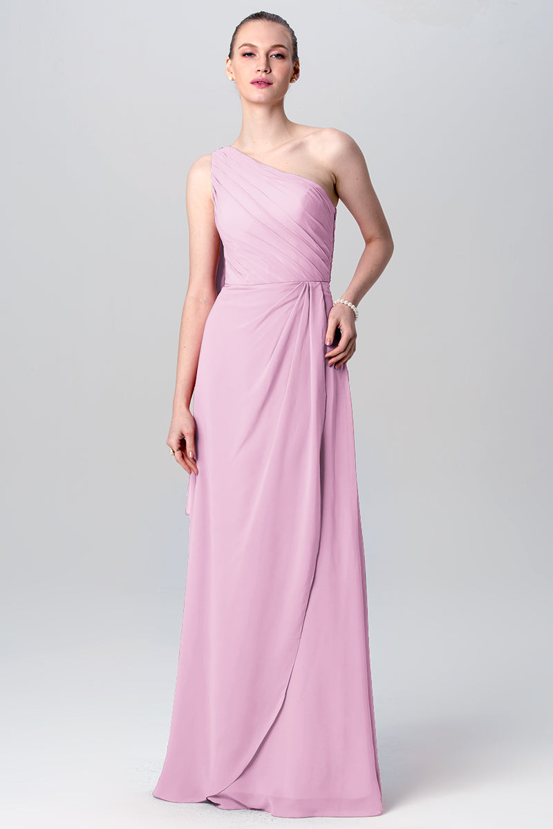 Chiffon Column One Shoulder Sleeveless Bridesmaid Dress-MB0113119