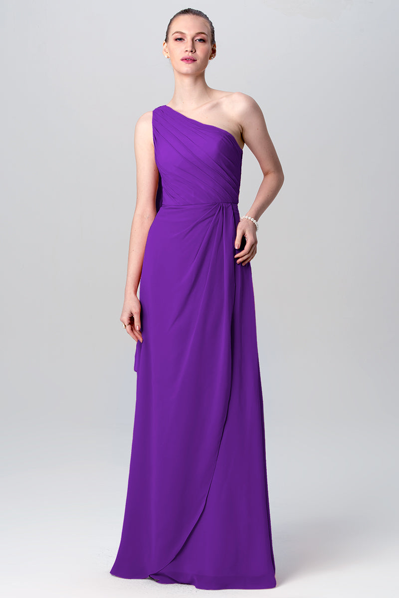 Chiffon Column One Shoulder Sleeveless Bridesmaid Dress-MB0113119