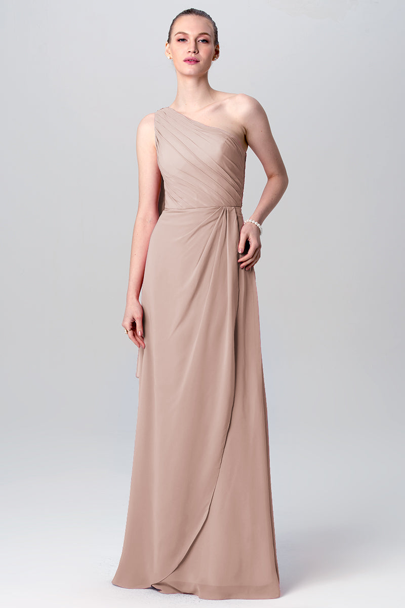 Chiffon Column One Shoulder Sleeveless Bridesmaid Dress-MB0113119