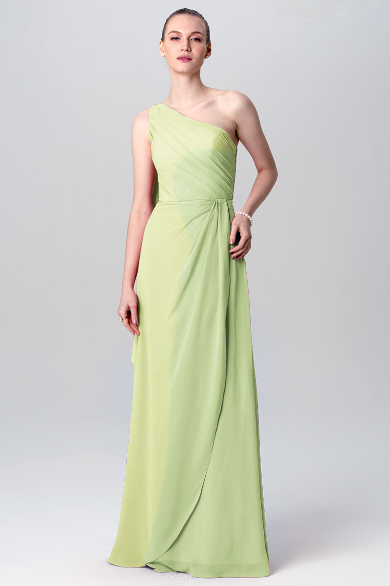 Chiffon Column One Shoulder Sleeveless Bridesmaid Dress-MB0113119