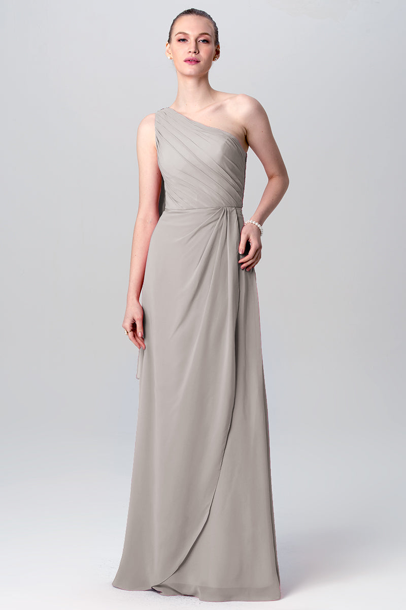 Chiffon Column One Shoulder Sleeveless Bridesmaid Dress-MB0113119