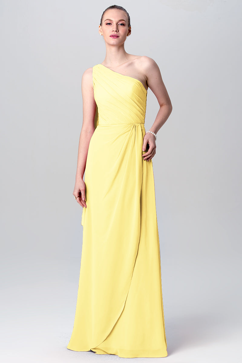 Chiffon Column One Shoulder Sleeveless Bridesmaid Dress-MB0113119