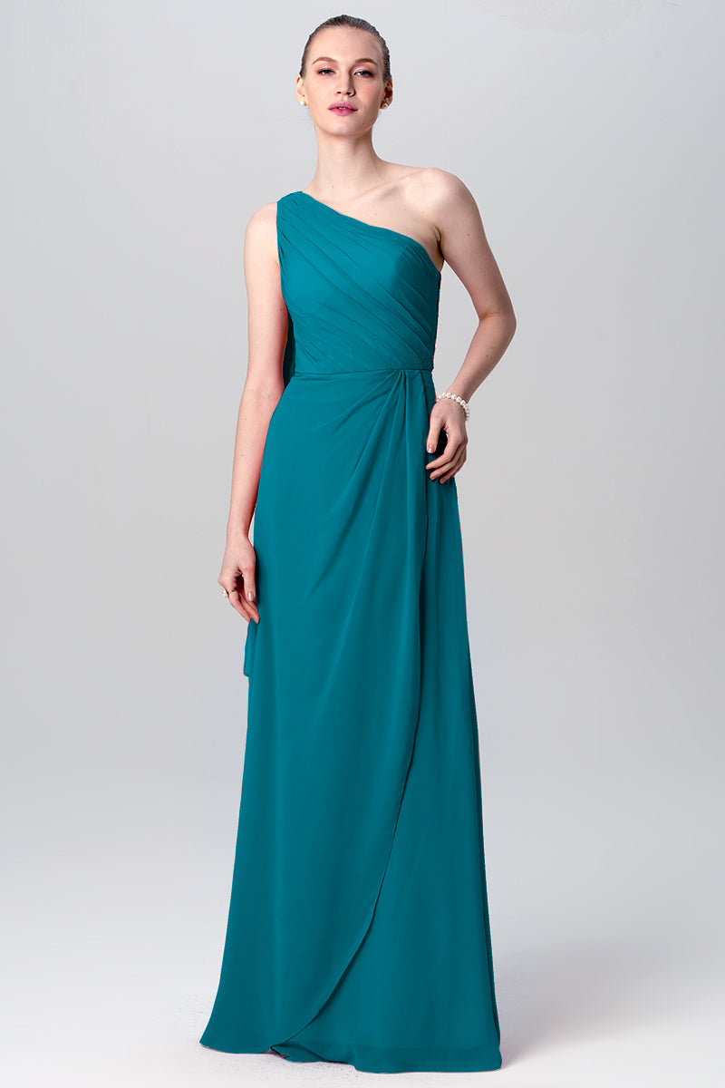 Chiffon Column One Shoulder Sleeveless Bridesmaid Dress-MB0113119