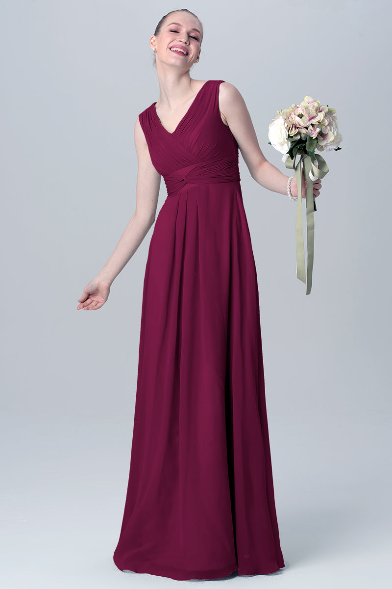 Chiffon Column V-Neck Sleeveless Bridesmaid Dress-MB0113129