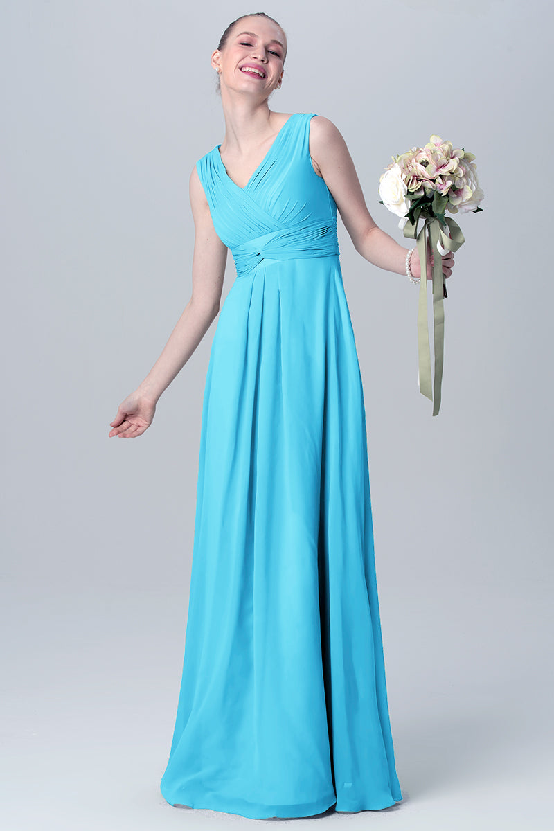 Chiffon Column V-Neck Sleeveless Bridesmaid Dress-MB0113129