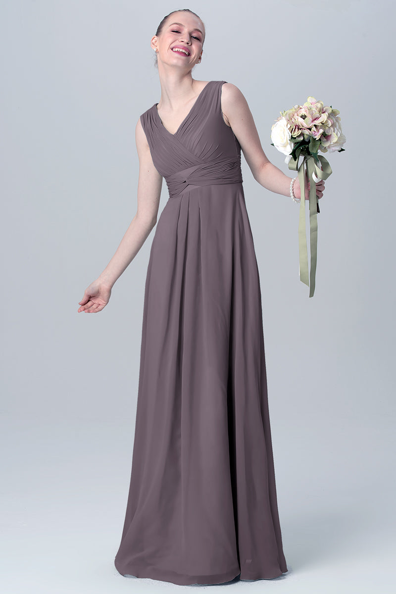 Chiffon Column V-Neck Sleeveless Bridesmaid Dress-MB0113129