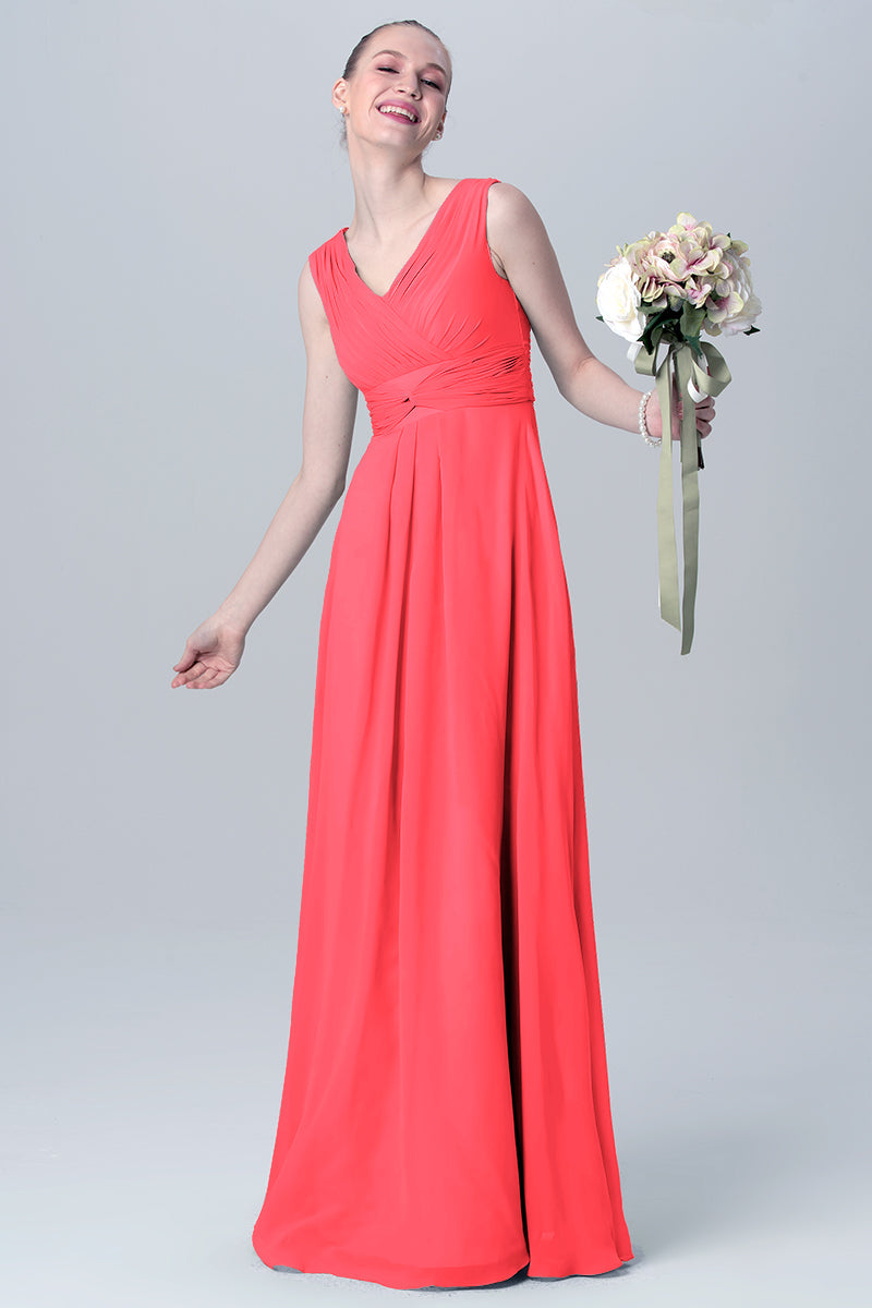 Chiffon Column V-Neck Sleeveless Bridesmaid Dress-MB0113129