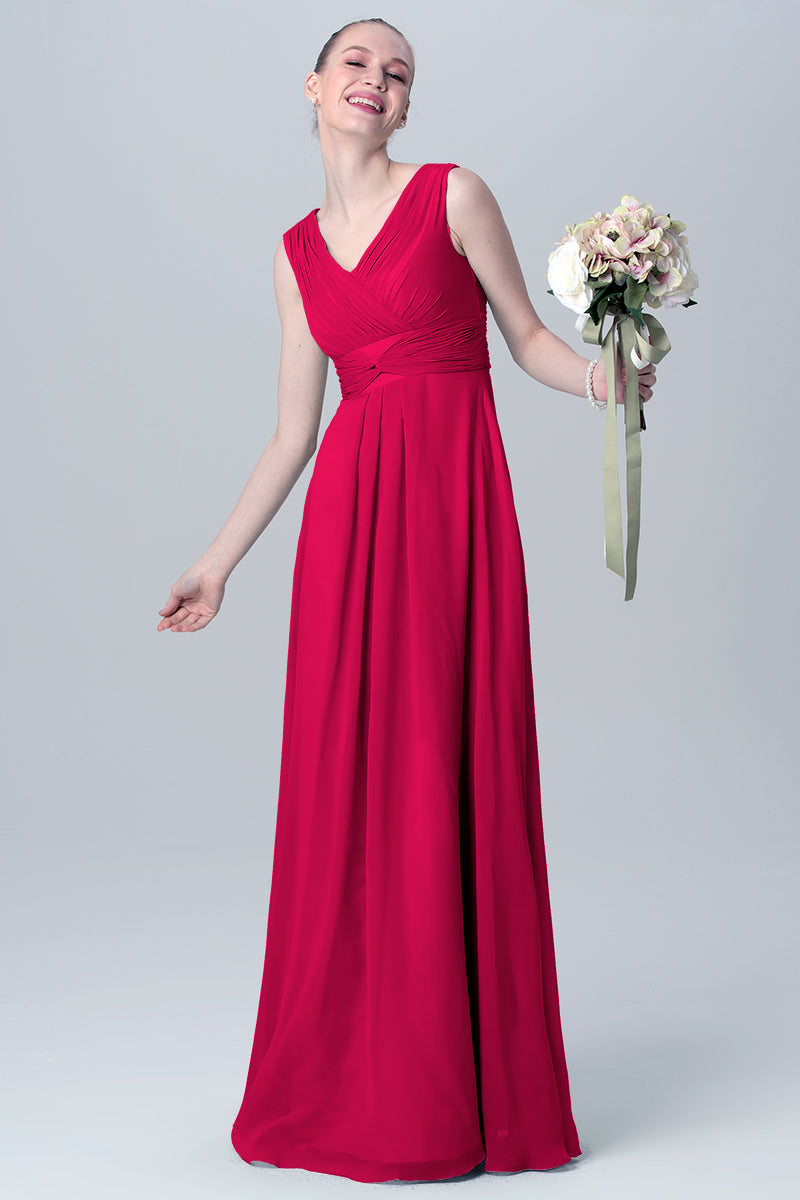 Chiffon Column V-Neck Sleeveless Bridesmaid Dress-MB0113129