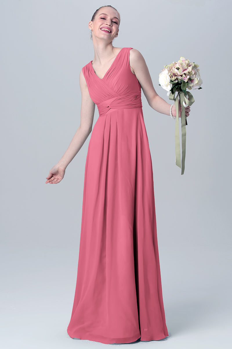 Chiffon Column V-Neck Sleeveless Bridesmaid Dress-MB0113129