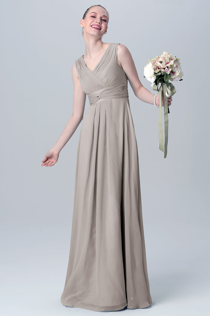 Chiffon Column V-Neck Sleeveless Bridesmaid Dress-MB0113129