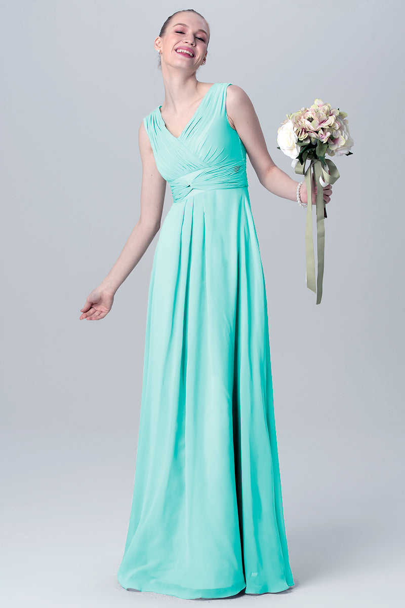 Chiffon Column V-Neck Sleeveless Bridesmaid Dress-MB0113129