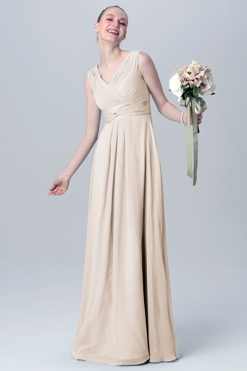 Chiffon Column V-Neck Sleeveless Bridesmaid Dress-MB0113129