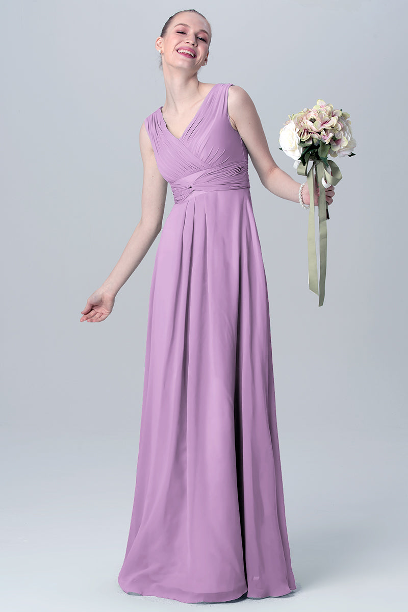 Chiffon Column V-Neck Sleeveless Bridesmaid Dress-MB0113129