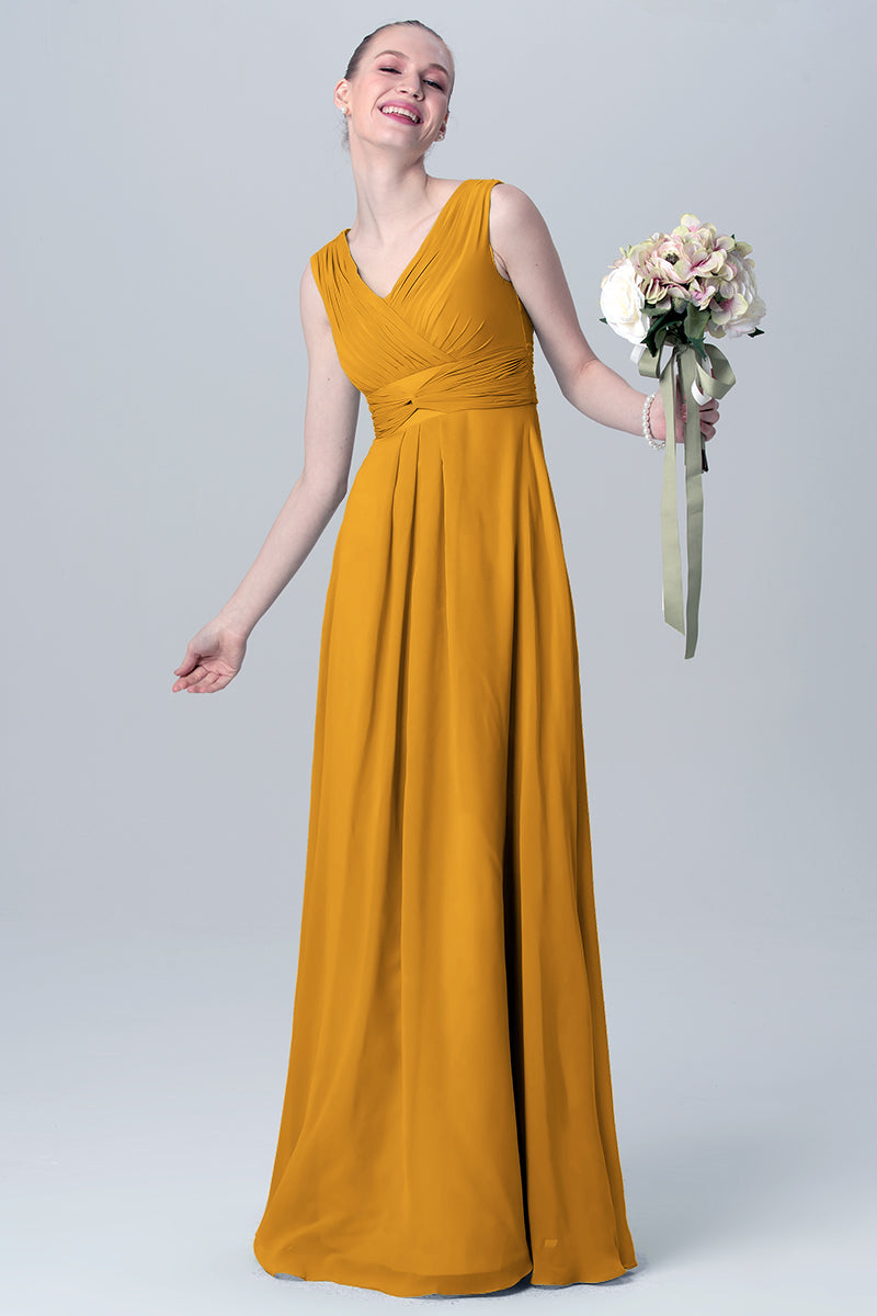 Chiffon Column V-Neck Sleeveless Bridesmaid Dress-MB0113129